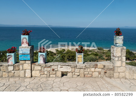 Greece, Afytos, Street Art facing the sea 80582299