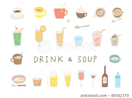 各種飲品手繪插畫（無顏色/輪廓） 80582370