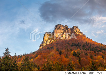 Autumn rural landscape with mountain peak on background. Autumn rural landscape with mountain peak on background. 80582596