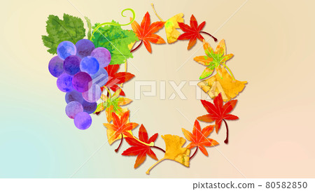 Frame of watercolor purple grapes and autumn leaves 80582850