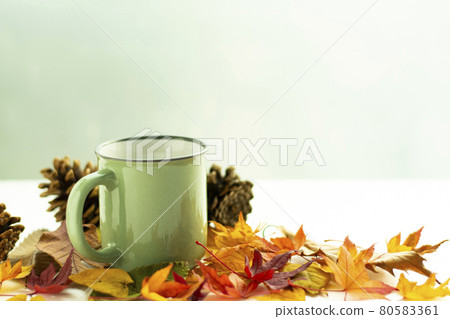 Fallen leaves, coffee and copy space 80583361