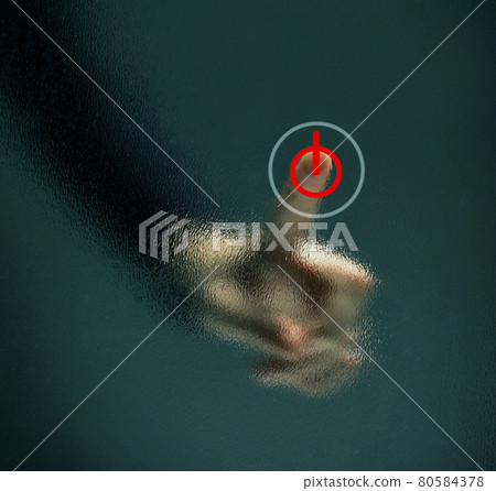 close up.businessman pressing the virtual button. close up.businessman pressing the virtual button. 80584378