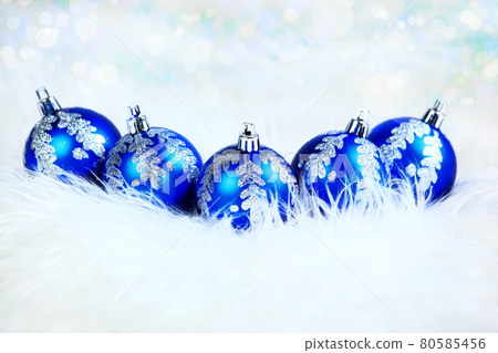 Christmas. blue glass balls on white background Christmas. blue glass balls on white background 80585456