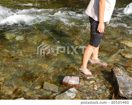 Cool down on the riverbank of the campsite Cool down on the riverbank of the campsite 80585460
