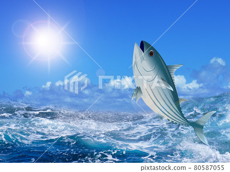 鰹魚、波濤洶湧和太陽（垂直） 80587055