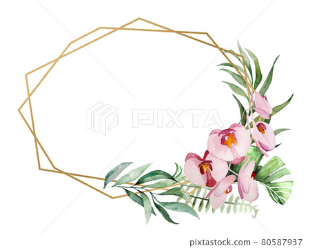 Watercolor tropical flowers and leaves frame illustration Watercolor tropical flowers and leaves frame illustration 80587937