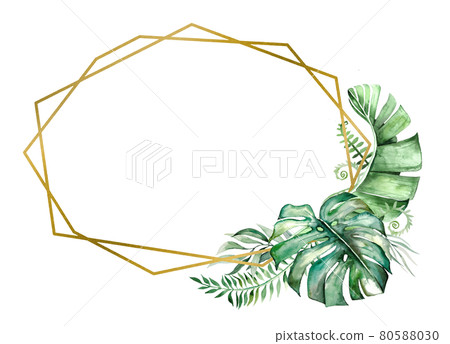 Watercolor tropical leaves frame illustration - Stock Illustration ...