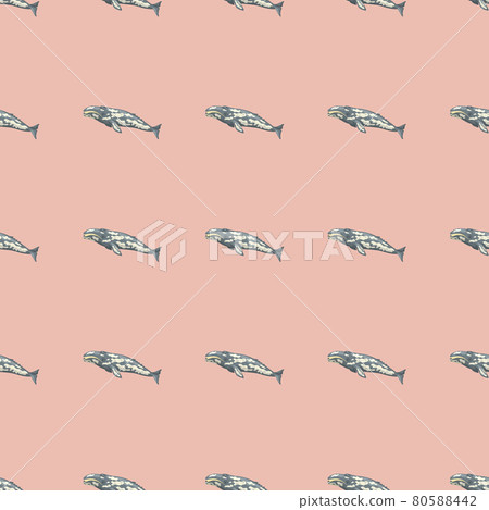 Seamless pattern with gray whale on pink background. Template of cartoon character of ocean for fabric. 80588442