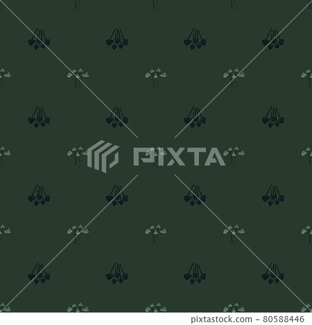 Dark seamless food pattern with psilocybe semilanceata mushroom small ornament. Green colors. Dark seamless food pattern with psilocybe semilanceata mushroom small ornament. Green colors. 80588446