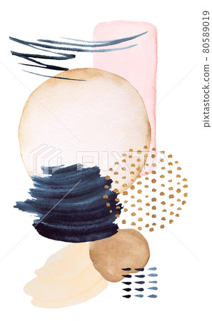Watercolor dark blue and beige painted Abstract elements Watercolor dark blue and beige painted Abstract elements 80589019