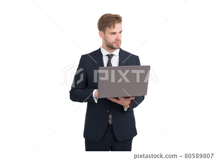 Handsome businessman in formal style suit use computer for running business online, busy 80589807