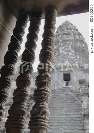 Inside of Angkor Wat, view of the pagoda from the window / Cambodian scenery 80590299