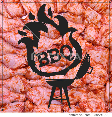 Fire grill symbol on the background of meat for frying Fire grill symbol on the background of meat for frying 80591020