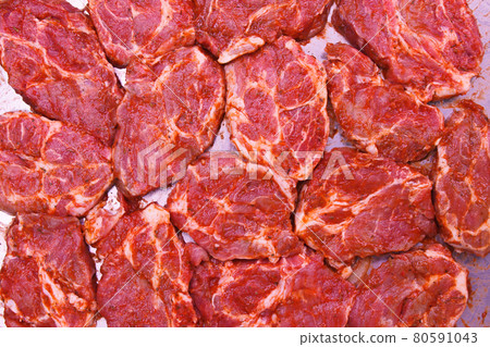 Pork neck steaks juicy tasty meat Pork neck steaks juicy tasty meat 80591043