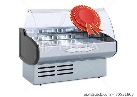 Refrigerated display case with best choice badge, 3D rendering 80591663