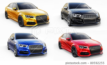 3d illustration. Super fast sports car on a white background. Body shape sedan. Tuning is a version of an ordinary family car. 3d rendering. 80592255