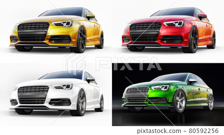 3d illustration. Super fast sports car on a white background. Body shape sedan. Tuning is a version of an ordinary family car. 3d rendering. 80592256