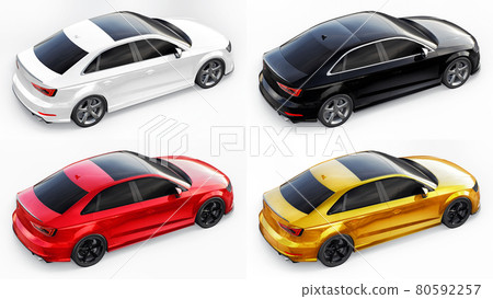 3d illustration. Super fast sports car on a white background. Body shape sedan. Tuning is a version of an ordinary family car. 3d rendering. 3d illustration. Super fast sports car on a white background. Body shape sedan. Tuning is a version of an ordinary family car. 3d rendering. 80592257