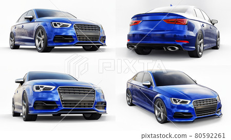3d illustration. Super fast sports car on a white background. Body shape sedan. Tuning is a version of an ordinary family car. 3d rendering 80592261