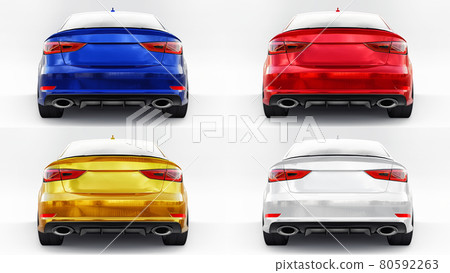 3d illustration. Super fast sports car on a white background. Body shape sedan. Tuning is a version of an ordinary family car. 3d rendering. 3d illustration. Super fast sports car on a white background. Body shape sedan. Tuning is a version of an ordinary family car. 3d rendering. 80592263