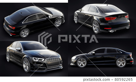3d illustration. Super fast sports car on a white background. Body shape sedan. Tuning is a version of an ordinary family car. 3d rendering. 80592265