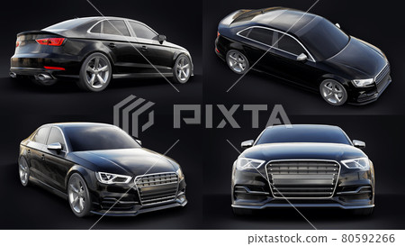 3d illustration. Super fast sports car on a black background. Body shape sedan. Tuning is a version of an ordinary family car. 3d rendering. 80592266
