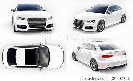 Super fast sports car white color on a white background. Body shape sedan. Tuning is a version of an ordinary family car. 3d rendering. 80592268
