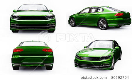 3d illustration. 3d rendering of a brandless generic green car in a white studio environment. 3d illustration. 3d rendering of a brandless generic green car in a white studio environment. 80592794