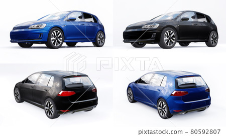 3d illustration. Set Car hatchback on grey background. 3d rendering. 80592807