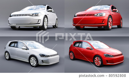 3d illustration. Set Car hatchback on grey background. 3d rendering. 3d illustration. Set Car hatchback on grey background. 3d rendering. 80592808