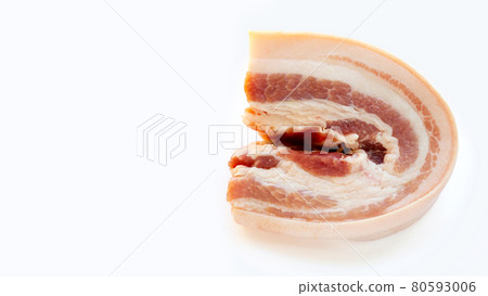 Streaky pork in white background. 80593006