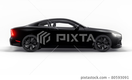 Concept car sports premium coupe. Plug-in hybrid. Technologies of eco-friendly transport. Black car on white background. 3d rendering. Concept car sports premium coupe. Plug-in hybrid. Technologies of eco-friendly transport. Black car on white background. 3d rendering. 80593091