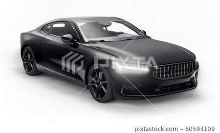 Concept car sports premium coupe. Plug-in hybrid. Technologies of eco-friendly transport. Black car on white background. 3d rendering. Concept car sports premium coupe. Plug-in hybrid. Technologies of eco-friendly transport. Black car on white background. 3d rendering. 80593109