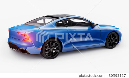 Concept car sports premium coupe. Blue car on white background. Plug-in hybrid. Technologies of eco-friendly transport. 3d rendering. Concept car sports premium coupe. Blue car on white background. Plug-in hybrid. Technologies of eco-friendly transport. 3d rendering. 80593117