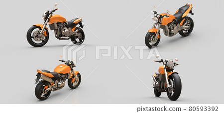 3d illustration. Orange urban sport two-seater motorcycle on a gray background. 3d rendering. 80593392
