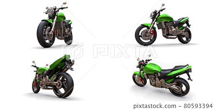3d illustration. Green urban sport two-seater motorcycle on a white background. 3d rendering. 80593394