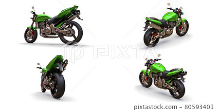 3d illustration. Green urban sport two-seater motorcycle on a white background. 3d rendering. 80593401