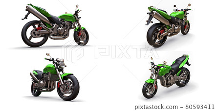 3d illustration. Green urban sport two-seater motorcycle on a white background. 3d rendering. 80593411
