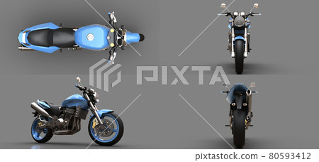 3d illustration. Blue urban sport two-seater motorcycle on a gray background. 3d rendering. 80593412