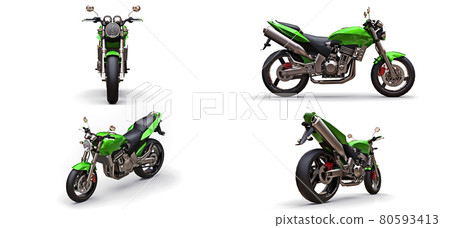 3d illustration. Green urban sport two-seater motorcycle on a white background. 3d rendering. 80593413