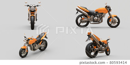 3d illustration. Orange urban sport two-seater motorcycle on a gray background. 3d rendering. 80593414