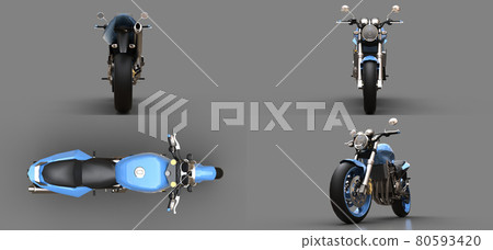 3d illustration. Blue urban sport two-seater motorcycle on a gray background. 3d rendering. 80593420
