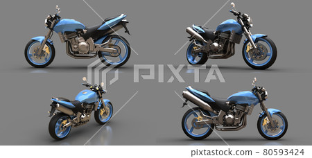 3d illustration. Blue urban sport two-seater motorcycle on a gray background. 3d rendering. 80593424