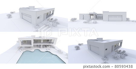 3d modern house, on white background. 3d illustration. 80593438