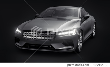 Concept car sports premium coupe. Gray car on black background. Plug-in hybrid. Technologies of eco-friendly transport. 3d rendering. Concept car sports premium coupe. Gray car on black background. Plug-in hybrid. Technologies of eco-friendly transport. 3d rendering. 80593499