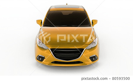Yellow city car with blank surface for your creative design. 3D rendering. Yellow city car with blank surface for your creative design. 3D rendering. 80593500
