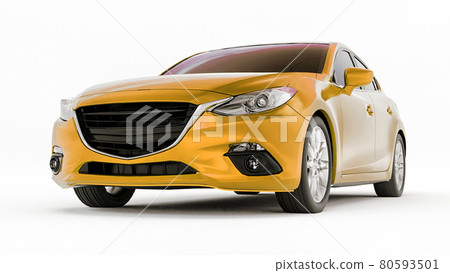 Yellow city car with blank surface for your creative design. 3D rendering. Yellow city car with blank surface for your creative design. 3D rendering. 80593501