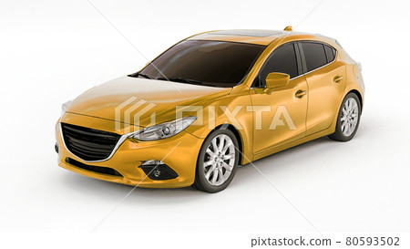 Yellow city car with blank surface for your creative design. 3D rendering. Yellow city car with blank surface for your creative design. 3D rendering. 80593502