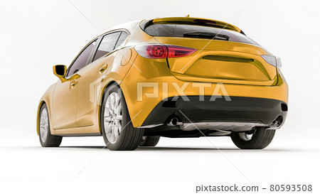 Yellow city car with blank surface for your creative design. 3D rendering. 80593508