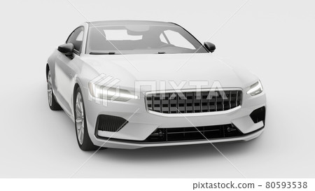 Concept car sports premium coupe. Plug-in hybrid. Technologies of eco-friendly transport. White car on white background. 3d rendering. Concept car sports premium coupe. Plug-in hybrid. Technologies of eco-friendly transport. White car on white background. 3d rendering. 80593538